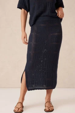Fashion Ceres Life Square Knit Midi Skirt - New Navy