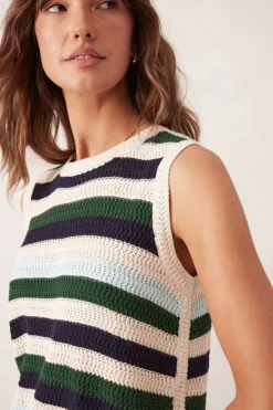 Sale Ceres Life Textured Mulit Stripe Knit Tank - Aqua Pine Navy Stripe