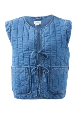 Fashion Ceres Life Tie Quilted Vest - Worn Blue