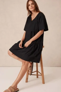 Outlet Ceres Life Tiered Poplin Mini Dress - Black
