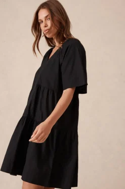 Outlet Ceres Life Tiered Poplin Mini Dress - Black