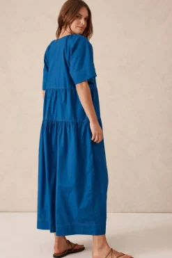 Best Ceres Life Tiered Poplin Midi Dress - Fresh Cobalt