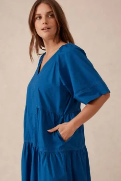 Best Ceres Life Tiered Poplin Midi Dress - Fresh Cobalt