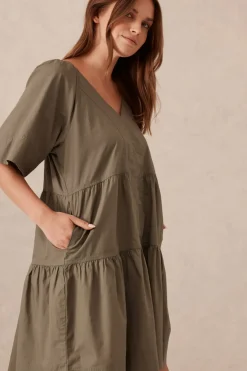 Clearance Ceres Life Tiered Poplin Mini Dress - Soft Olive