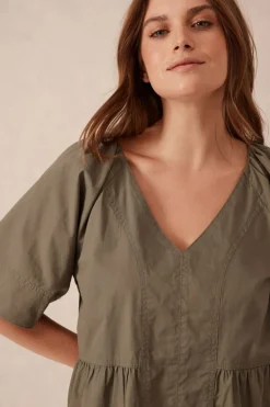 Clearance Ceres Life Tiered Poplin Mini Dress - Soft Olive