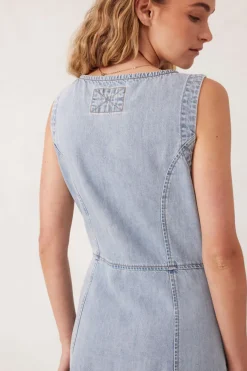 Hot Ceres Life V Neck Flared Midi Dress - Worn Blue