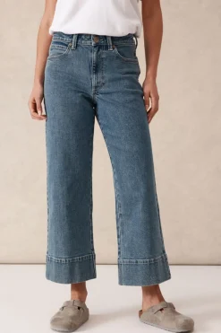 Online Ceres Life Wide Leg Crop Jean - Mid Indigo
