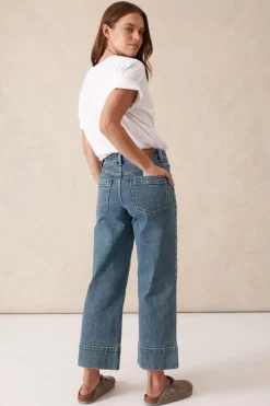 Online Ceres Life Wide Leg Crop Jean - Mid Indigo