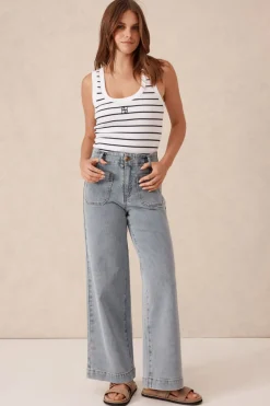 Best Ceres Life Wide Leg Front Pocket Jean - Vintage Blue