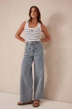 Best Ceres Life Wide Leg Front Pocket Jean - Vintage Blue