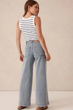 Best Ceres Life Wide Leg Front Pocket Jean - Vintage Blue