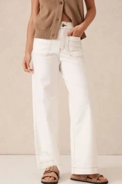 Outlet Ceres Life Wide Leg Front Pocket Jean - Fresh Ecru