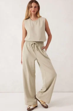 Best Ceres Life Wide Leg Terry Trackpant - Matcha Side Stripe