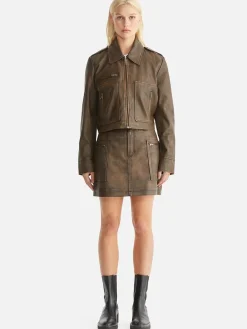 Fashion Ena Pelly Lennie Leather Biker Jacket - Worn Brown