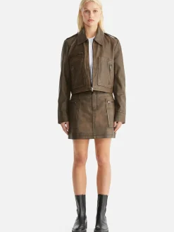 Fashion Ena Pelly Lennie Leather Biker Jacket - Worn Brown