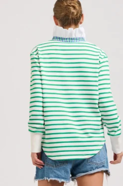 Hot Est1971 Est 1971 Rugby Frill Collar Cotton Sweatshirt - Green Stripe