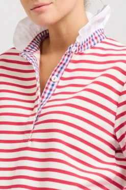 Hot Est1971 Est 1971 Rugby Frill Collar Cotton Sweatshirt - Raspberry Stripe