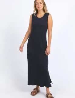 Hot Foxwood Pippa Rib Dress Navy - Dark Sapphire