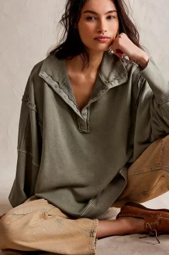 Fashion Free People Camden Henley - Laurel Oak