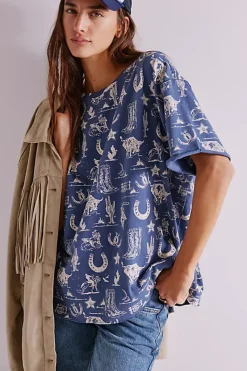 Clearance Free People Painted Floral Tee - Navy Combo