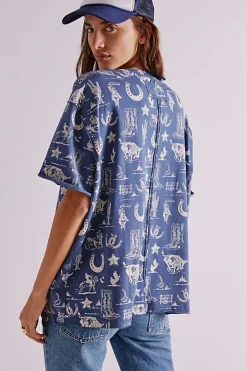 Clearance Free People Painted Floral Tee - Navy Combo