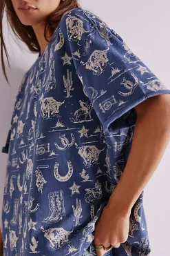 Clearance Free People Painted Floral Tee - Navy Combo