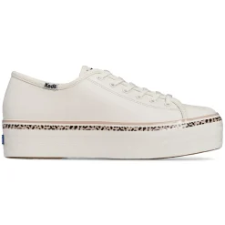 Sale Keds Triple Up Leather Leopard Stripe - White/Tan