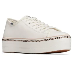 Sale Keds Triple Up Leather Leopard Stripe - White/Tan