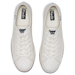 Sale Keds Triple Up Leather Leopard Stripe - White/Tan