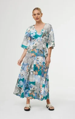 Discount Kinney Ellis Dress - Cyan Patchwork