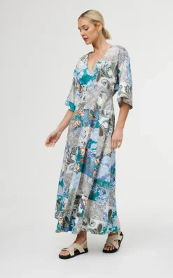 Discount Kinney Ellis Dress - Cyan Patchwork