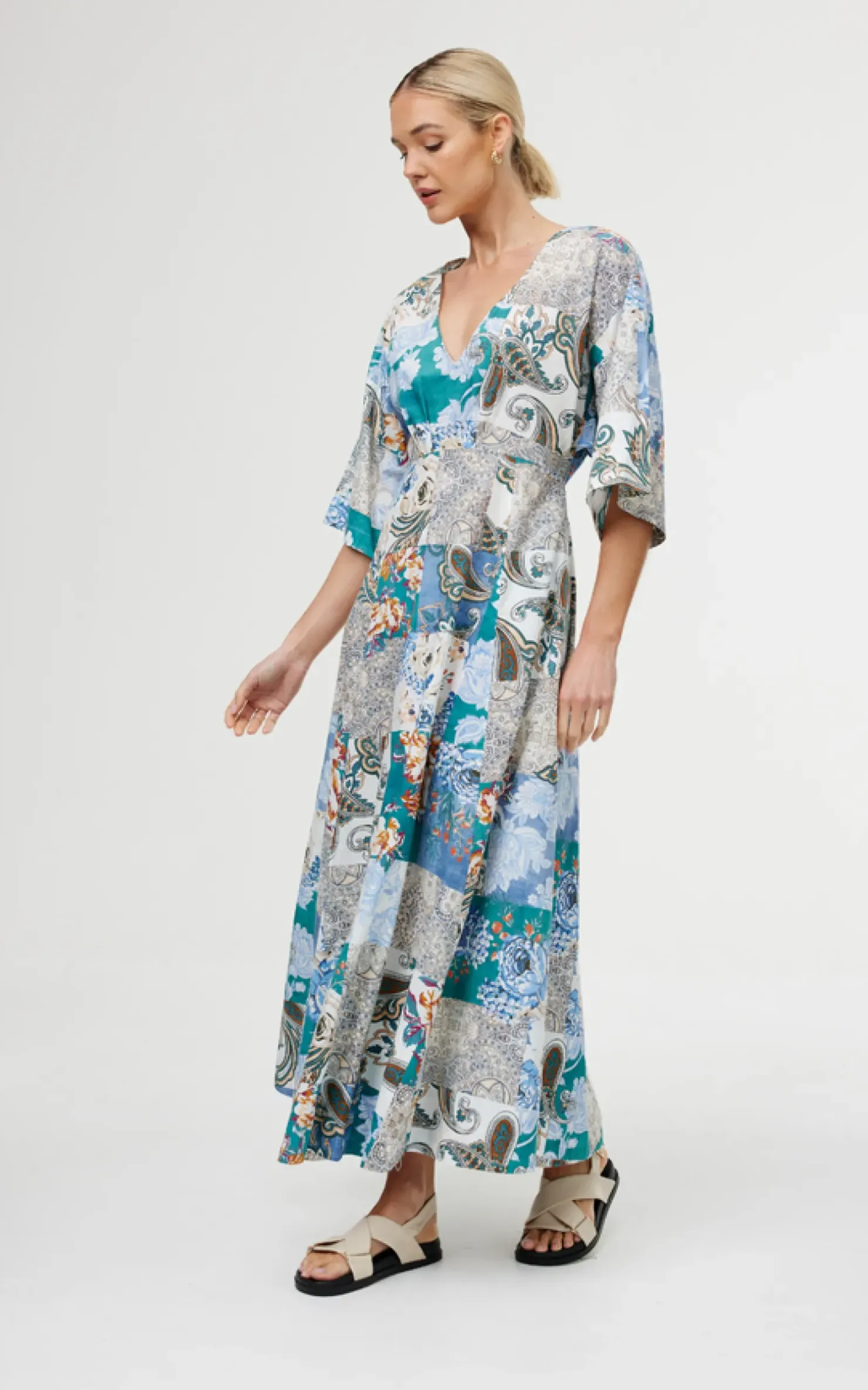 Discount Kinney Ellis Dress - Cyan Patchwork