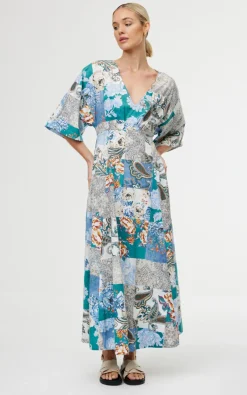 Discount Kinney Ellis Dress - Cyan Patchwork