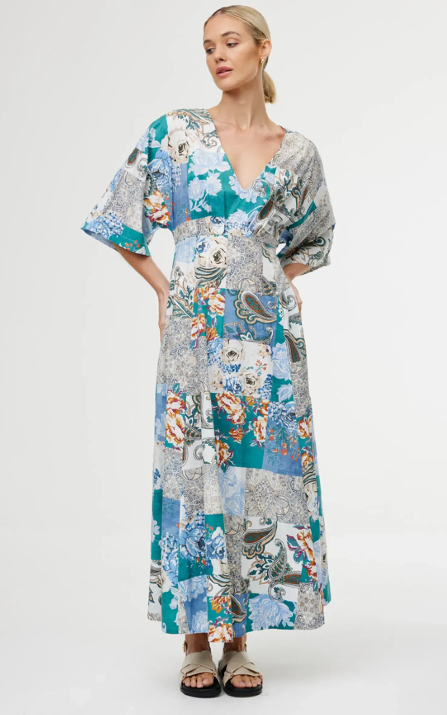 Discount Kinney Ellis Dress - Cyan Patchwork