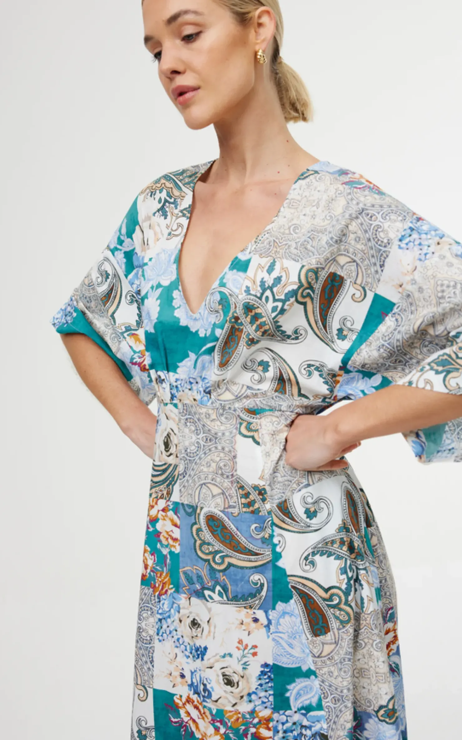Discount Kinney Ellis Dress - Cyan Patchwork