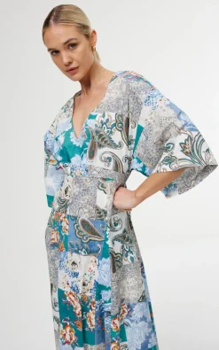 Discount Kinney Ellis Dress - Cyan Patchwork