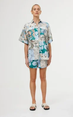 Discount Kinney Juniper Shirt - Cyan Patchwork