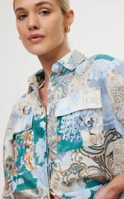 Discount Kinney Juniper Shirt - Cyan Patchwork
