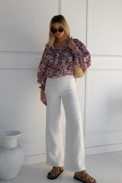 Best Lunar Fox Charlotte Linen Blouse - Sangria