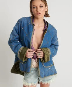 Clearance One Teaspoon Bay Blue Quilted Crystal Studded Jacket