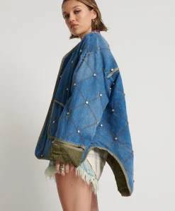 Clearance One Teaspoon Bay Blue Quilted Crystal Studded Jacket