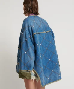 Clearance One Teaspoon Bay Blue Quilted Crystal Studded Jacket