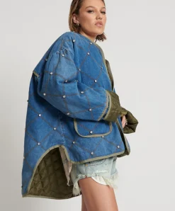 Clearance One Teaspoon Bay Blue Quilted Crystal Studded Jacket