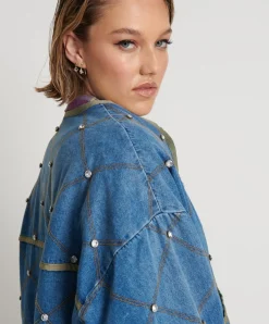 Clearance One Teaspoon Bay Blue Quilted Crystal Studded Jacket