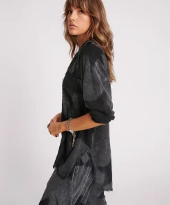 Sale One Teaspoon Black Star Muslin Longline Shirt - Charcoal