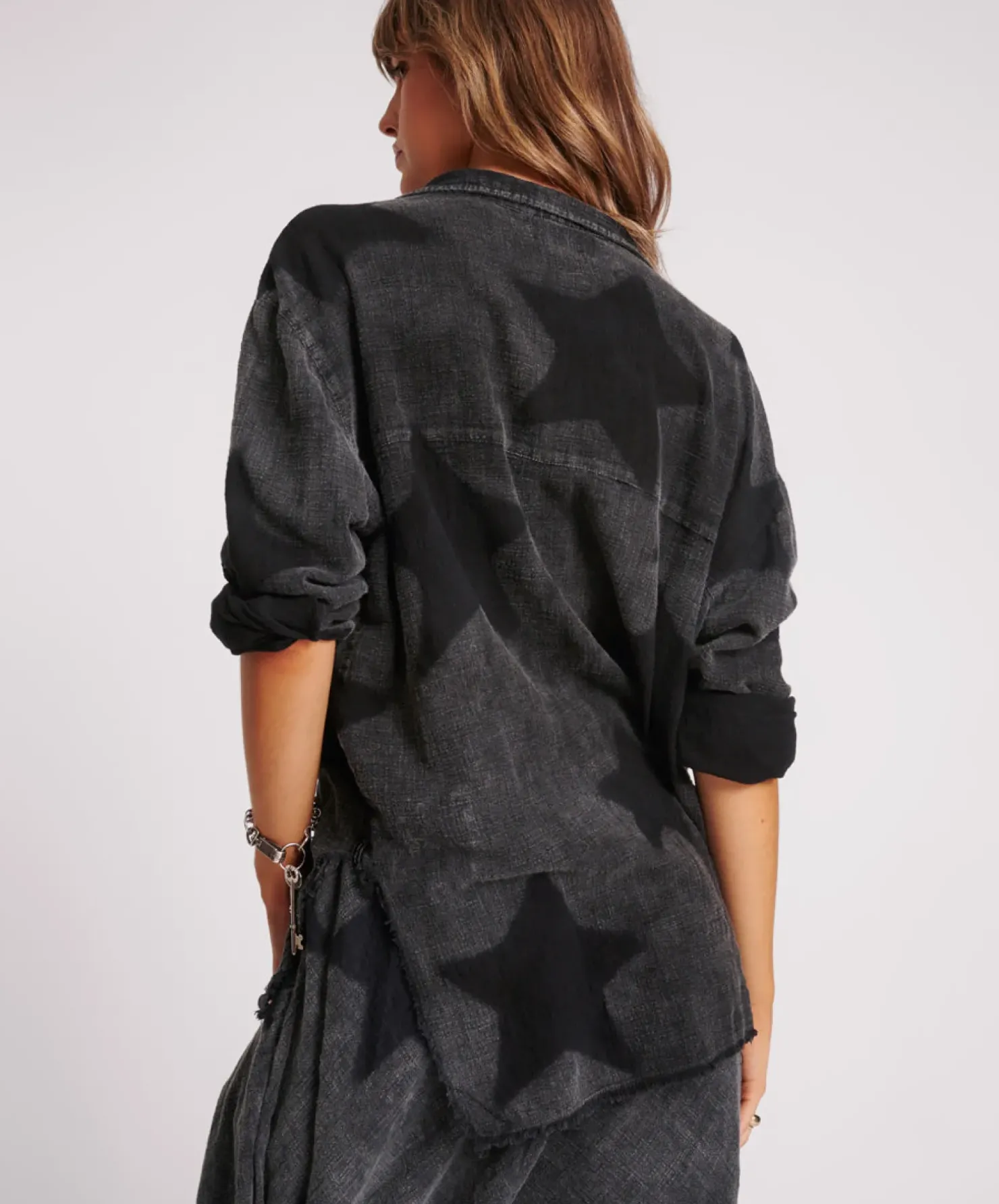 Sale One Teaspoon Black Star Muslin Longline Shirt - Charcoal