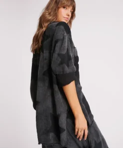 Sale One Teaspoon Black Star Muslin Longline Shirt - Charcoal
