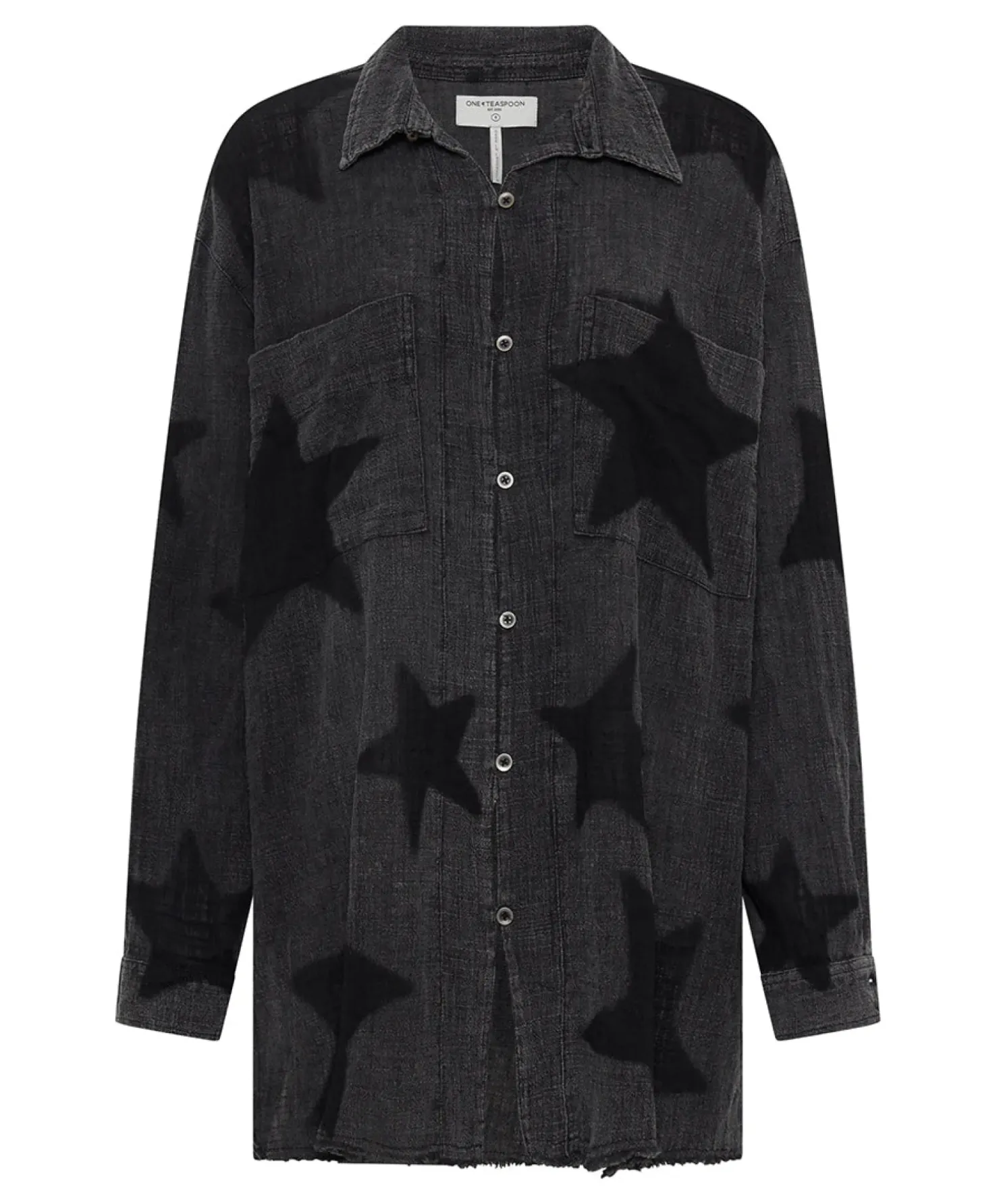 Sale One Teaspoon Black Star Muslin Longline Shirt - Charcoal