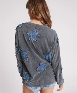 Outlet One Teaspoon Denim Star Boyfriend Longsleeve Tee - Black Acid