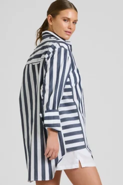 Hot Shirty Clothing Shirty Andrea Oversized Boyfriend Shirt- Navy Stripe
